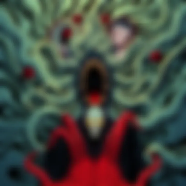 A haunting visual representing Junji Ito's Uzumaki with swirling patterns and eerie characters, embodying horror animation style, featured on Adult Swim.