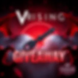 Promotional poster for V Rising game giveaway featuring a Steam key and a vampire theme