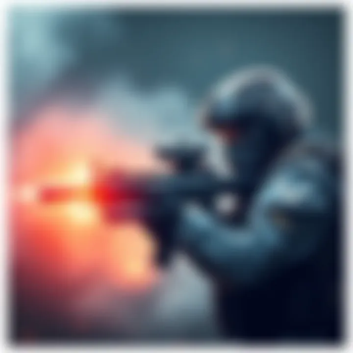 A soldier holding the V11 weapon with a futuristic design, engaged in combat with a clear focus and confidence, showcasing its impressive accuracy and ammo capacity.