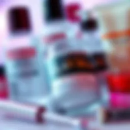 Close-up of V35.00 cosmetic products with labels showing leaked details and a warning message