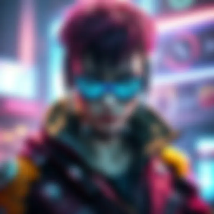 V, the main character from Cyberpunk 2077, showing off cybernetic enhancements while exhibiting signs of cyberpsychosis