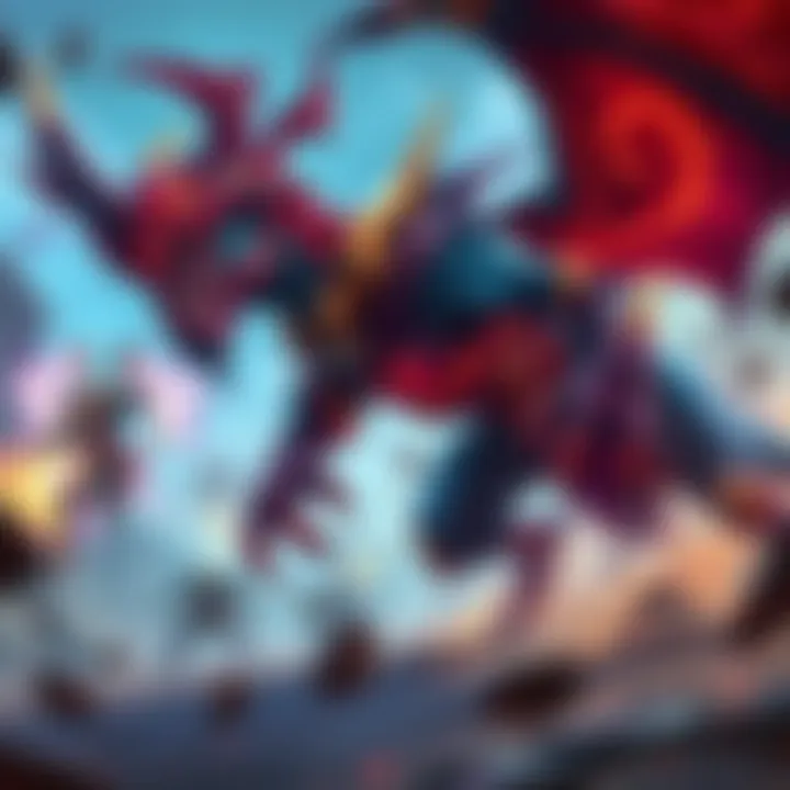 A depiction of Vaal Hazak showcasing its unique debuffing abilities in a battle scene with colorful graphics