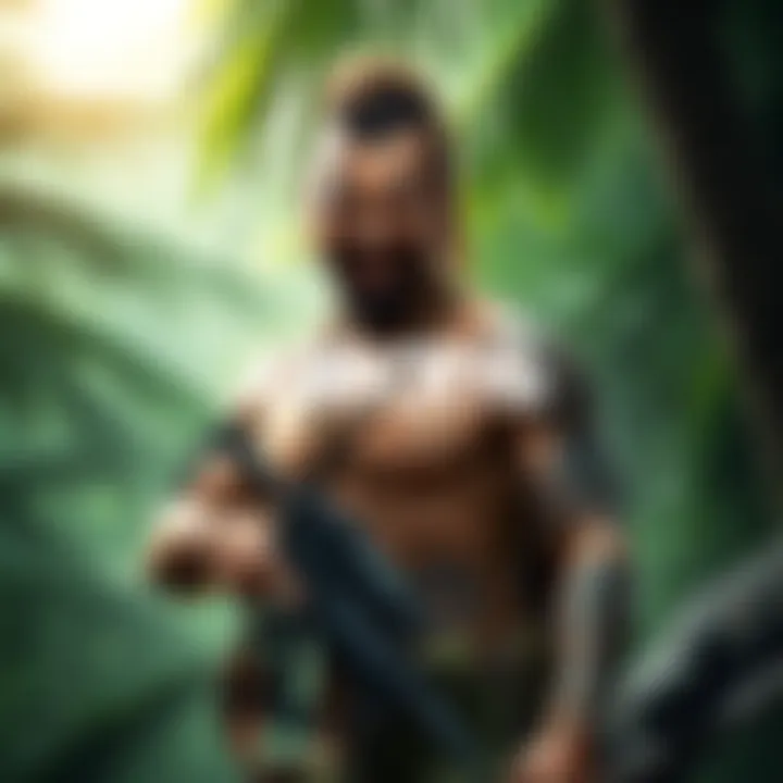 Vaas from Far Cry 6 Vaas, with his signature tattoos and wild hair, stands confidently in a jungle setting, holding a weapon and grinning menacingly.