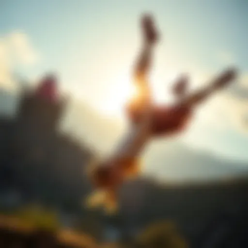 Valby executing a backflip in mid-air, showcasing her amazing acrobatic skills