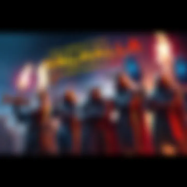 Celebrating Valhalla DLC Anniversary A group of players celebrating their adventures in Valhalla with themed gear and weapons, enjoying their gaming experience together.