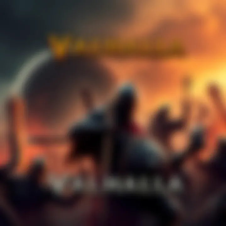 An action-packed scene from Valhalla showing a warrior in battle with a mystical background