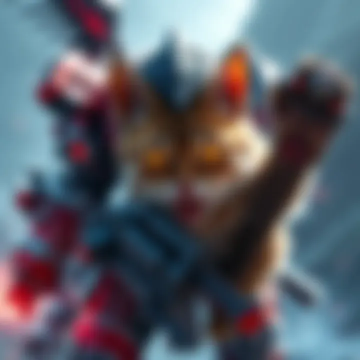 Valkyr Build with Angry Cat A powerful Valkyr character with an angry cat, showcasing armor and weapons in an action pose.