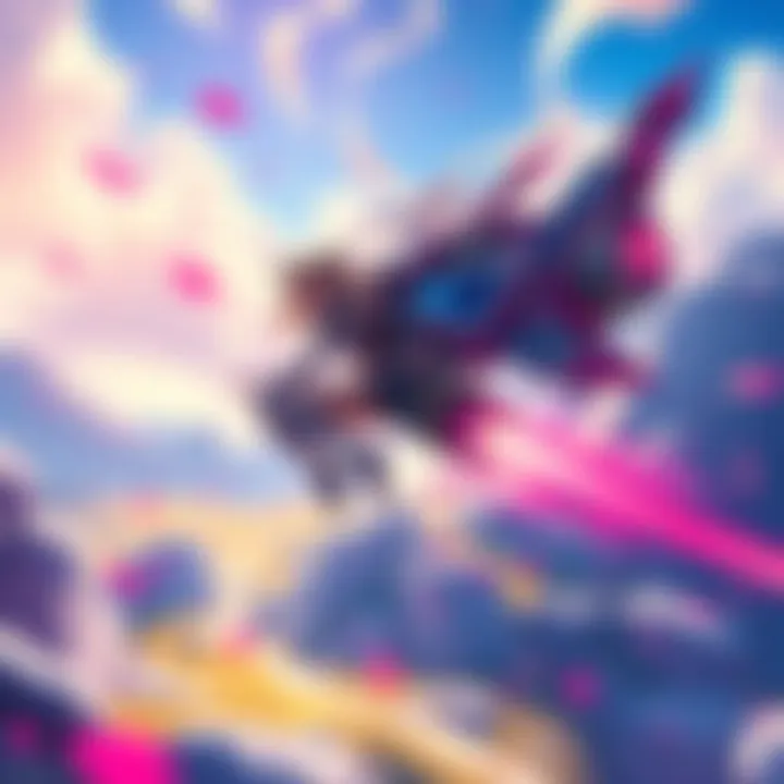 Valkyrie character flying with a jetpack, showcasing enhanced speed and agility in a vibrant landscape