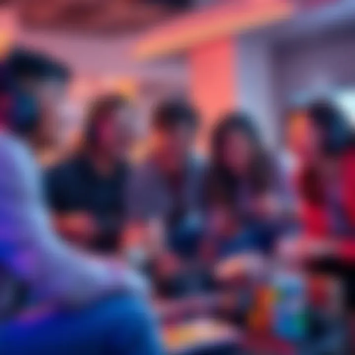 A group of gamers in the Philippines excitedly discussing Valorant Mobile's upcoming launch, surrounded by gaming gear and snacks.
