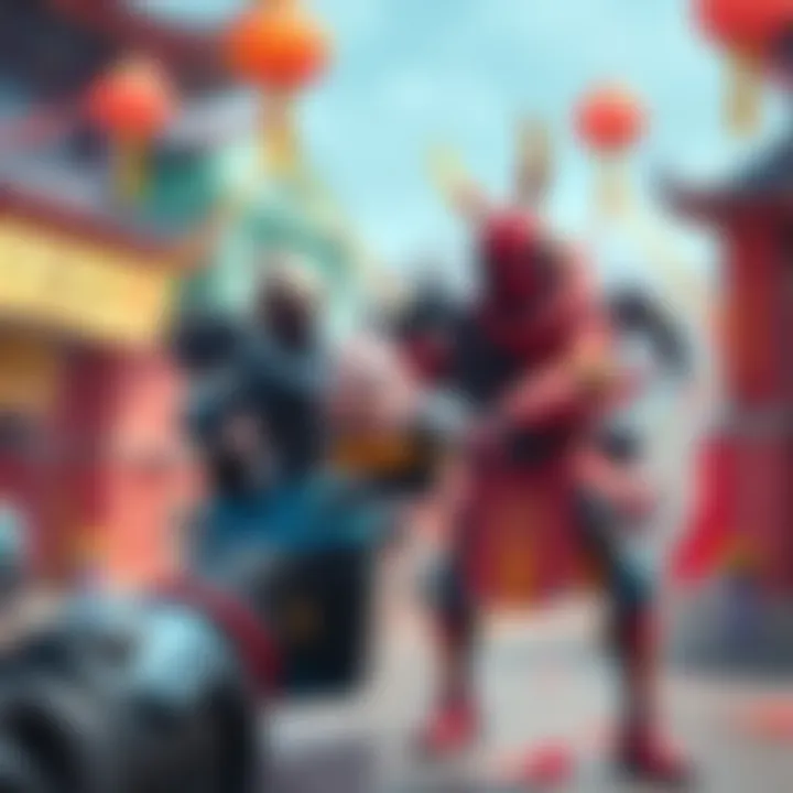 A screenshot showcasing new features of Valorant Mobile including aim assist and gyroscope support, with colorful skins inspired by Chinese culture.