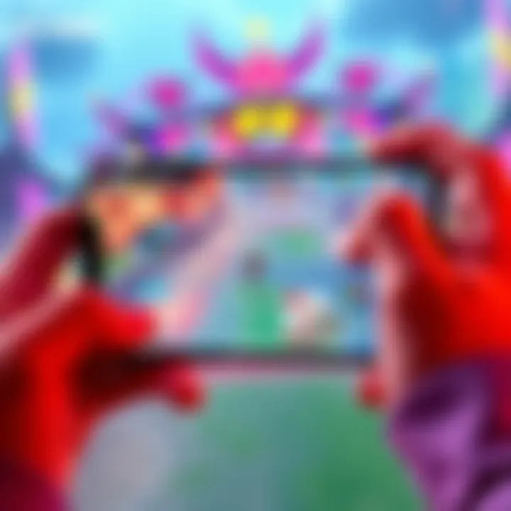 Player downloading Valorant Mobile on a smartphone with a colorful game interface in the background