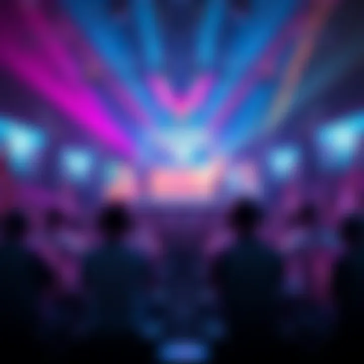 Valorant Tournament Scene A lively Valorant tournament scene with players competing fiercely on stage, showing excitement and various team logos, reflecting the dynamic nature of esports.