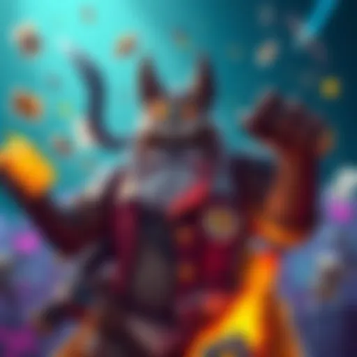 A digital illustration showing Mortdog, a character resembling a game designer, surrounded by Dota Underlords game elements and community feedback images, indicating his potential impact on the game.