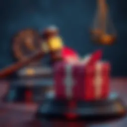 A gavel and a loot box representing Valve's legal issues over gambling practices in gaming.