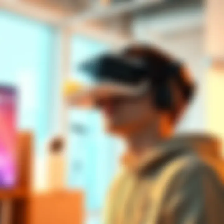 A person wearing Valve's VR Frame, enjoying a virtual reality game in a bright room