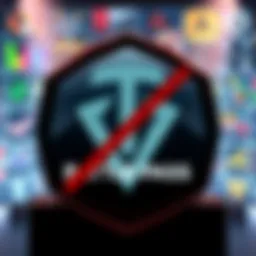 A graphic showing the TI Battle Pass logo with a red cross over it, symbolizing its cancellation, set against a background of esports gaming icons.