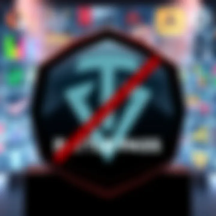 Valve Ends TI Battle Pass A graphic showing the TI Battle Pass logo with a red cross over it, symbolizing its cancellation, set against a background of esports gaming icons.