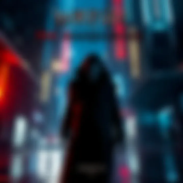 A scene from the new trailer showing a mysterious vampire in a dark city setting with neon lights