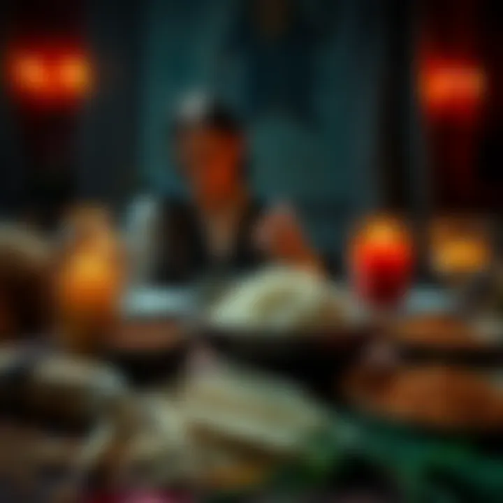 A player considers bringing rice to a dinner party with a vampire, surrounded by grains and vampire lore items.