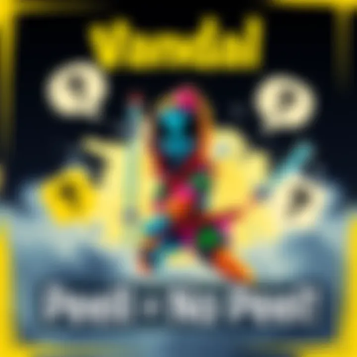A vandal character with a colorful peel on its body, showcasing a lively design, surrounded by debate icons like speech bubbles and question marks.