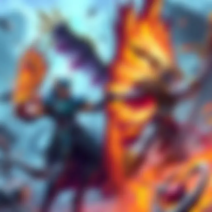 A dynamic illustration of Vanguard and Monarch classes in intense combat, showcasing their unique abilities and strengths in a vibrant fantasy setting.