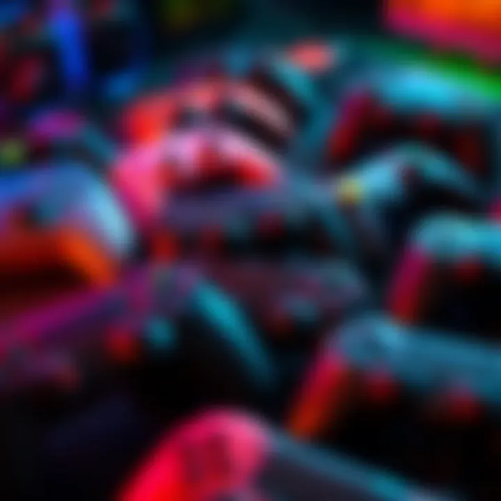 A variety of gaming controllers from different brands, showcasing their designs and features in a colorful arrangement