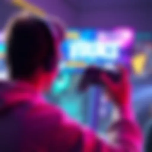 Vbucks and Gaming A gamer holding a controller with Vbucks displayed on the screen, showing excitement for optional purchases in a free-to-play game.