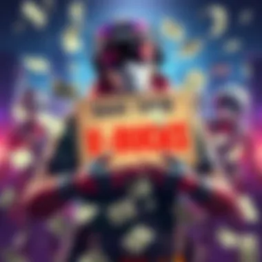 A graphic showing a player character surrounded by V-Bucks while holding a sign that says save your cash instead of buying the battle pass.