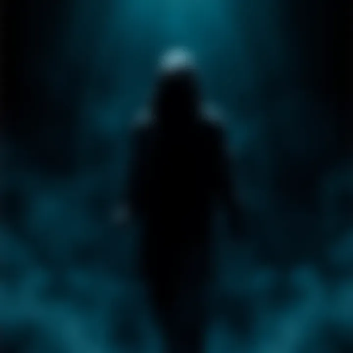 A shadowy figure representing Vecna as The Stranger Thing, surrounded by a dark, eerie atmosphere.
