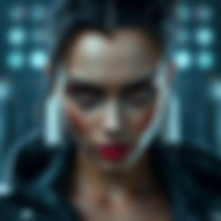 Character Vena showcasing intense psycho-vamp inspired eyes that enhance her look with a dark and alluring vibe.