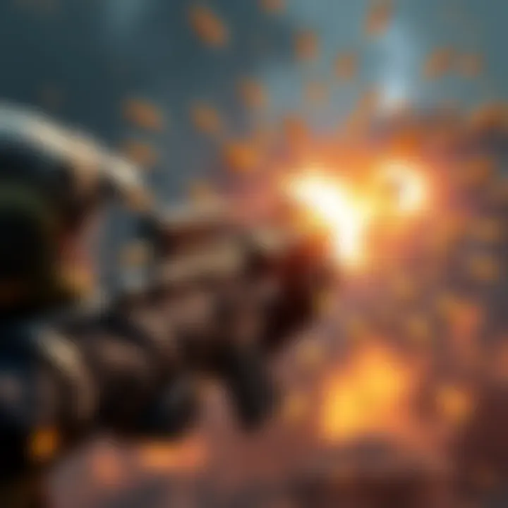 A depiction of the Venator weapon shooting with visible bullets in the air, showcasing its altered fire rate, players observing the changes.