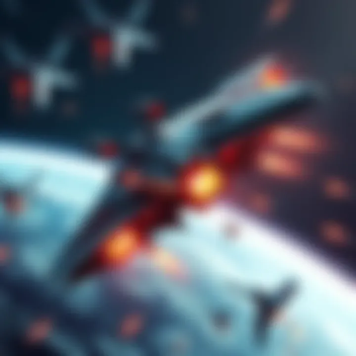 A digital illustration of the Venator IV spaceship engaged in combat, highlighting its weapons and speed in action.