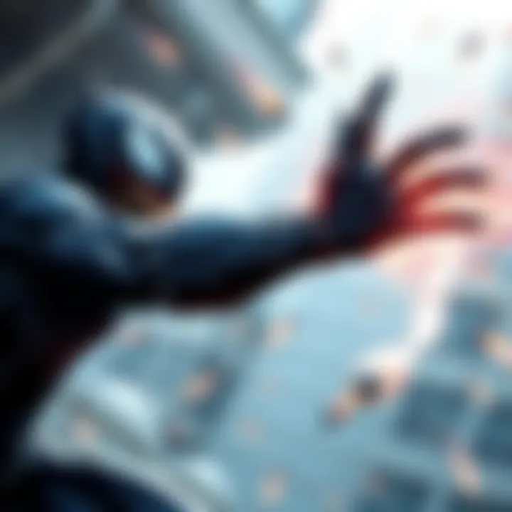 Venom Deflects Projectiles with Bionic Arm Venom skillfully using his bionic arm to deflect incoming projectiles in TPP gameplay