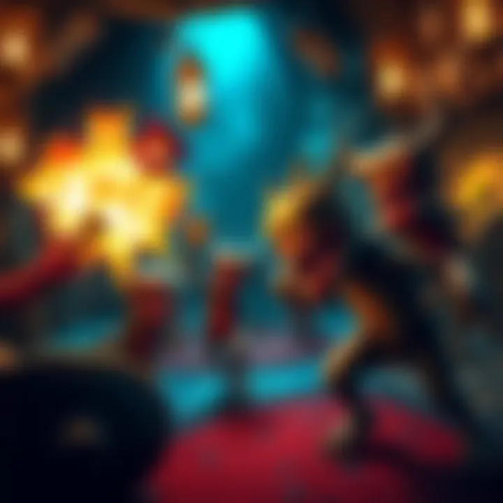 A group of colorful venomous minions launching a powerful attack in a tavern, showing their explosive damage potential.