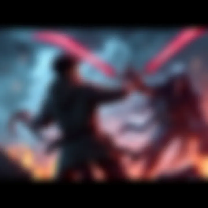 A character representing Venture clashes with a formidable Reaper in a dramatic combat scene