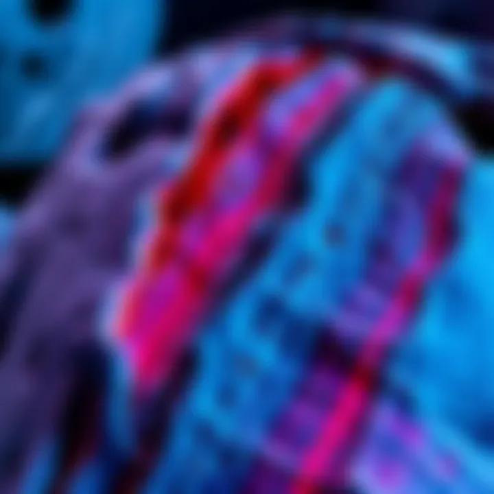 A close-up view of blue and red markings on cave walls inside a cave on Venus, showcasing their unique colors and patterns.