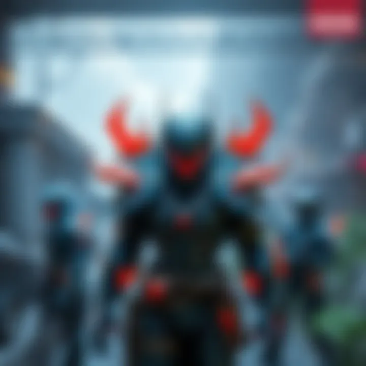 A detailed view of the Verglas Stalker armor set featuring its unique design and colors, with a hunter character showcasing the armor in a key gameplay environment.