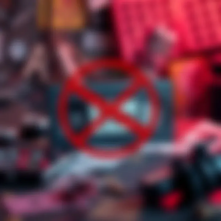 VHS porn tape with a red cross A VHS tape labeled 'Porn' with a red cross drawn over it, symbolizing a ban, placed on a table with a chaotic background.