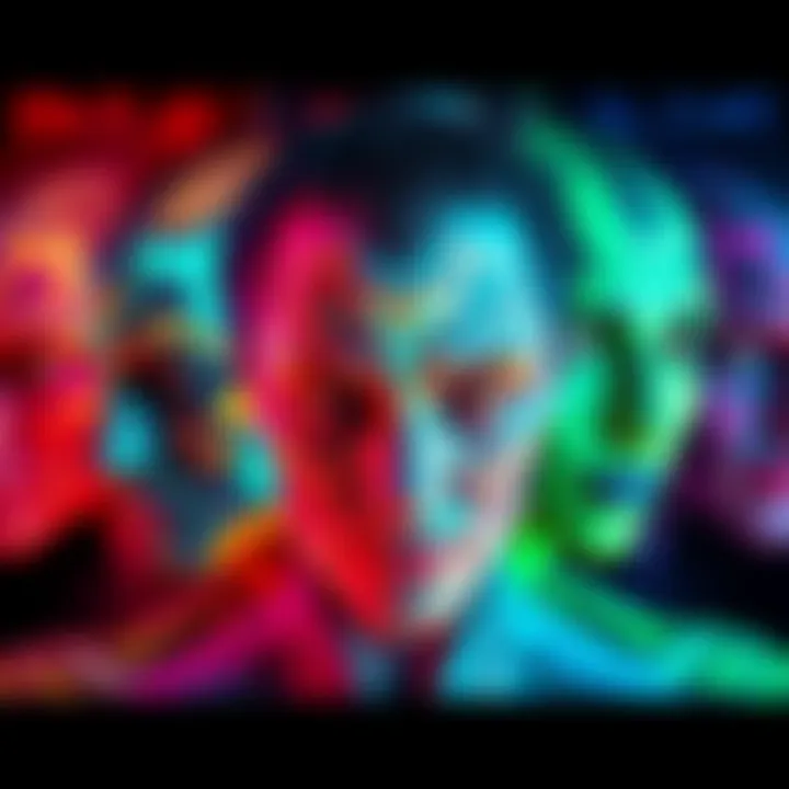 A collage of bright and diverse colors representing mythic skin effects with unique patterns and designs