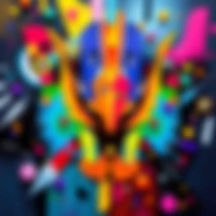 A colorful abstract artwork with bold shapes and striking colors that attracts viewers' attention.