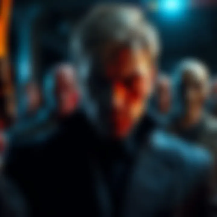 Victor Gideon confronting other Resident Evil villains in a dark setting