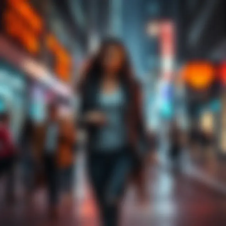 Woman carrying a whip in public Victoria Bing holding a whip while walking in a city area, attracting attention from passersby.