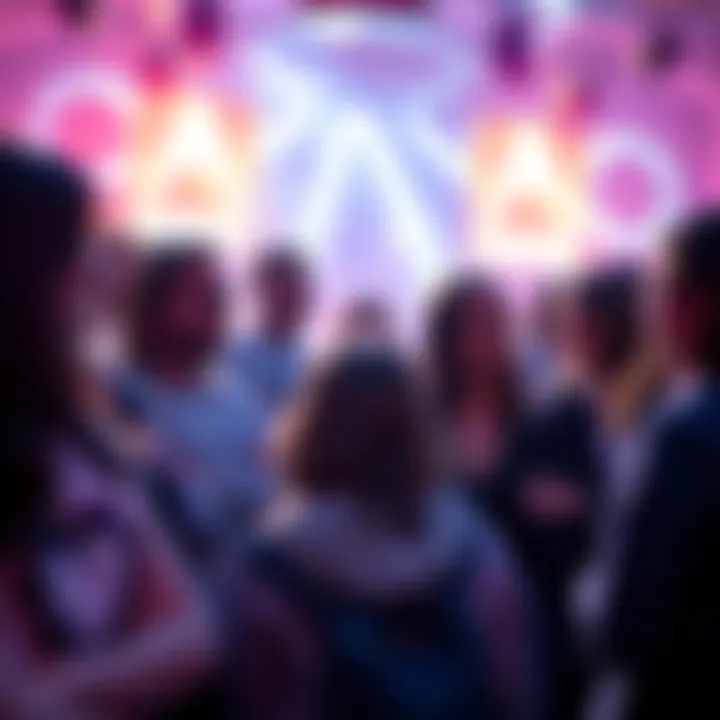 Fans engaging in lively conversation about the potential romantic relationship between Victoria and Kate at a reunion event