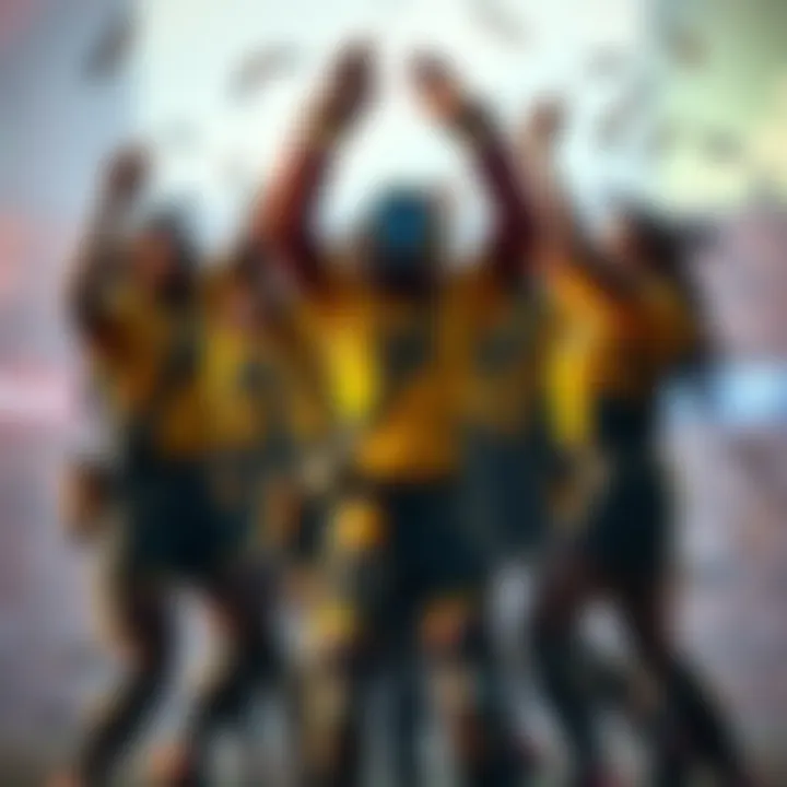 Victory Celebration in Numbani Players celebrating a last-minute victory in a competitive Numbani match, showing teamwork and strategy in action.