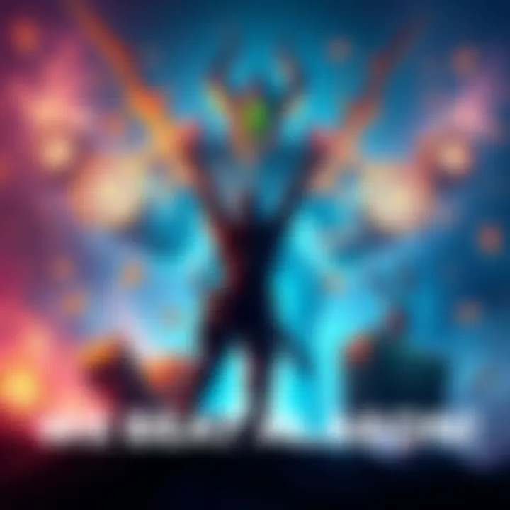 Two players standing triumphantly after defeating Alatreon, surrounded by glowing rewards and their character gear