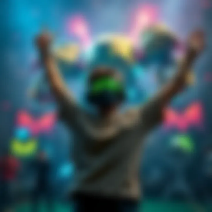 A gamer joyfully raises their arms in triumph after defeating the challenging PCR boss in a video game, showcasing their pride and accomplishment.