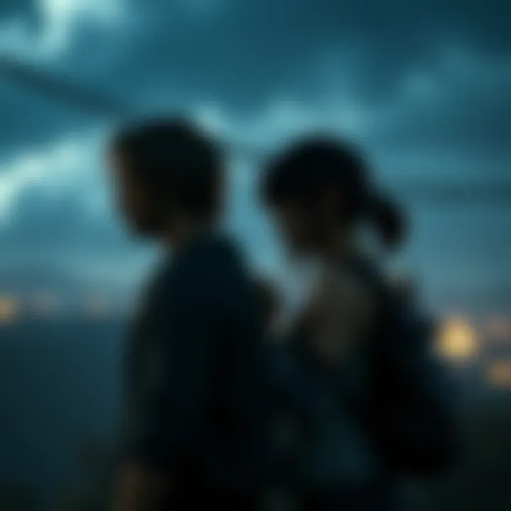 Two video game characters standing together in a somber setting, reflecting on their memories and loss