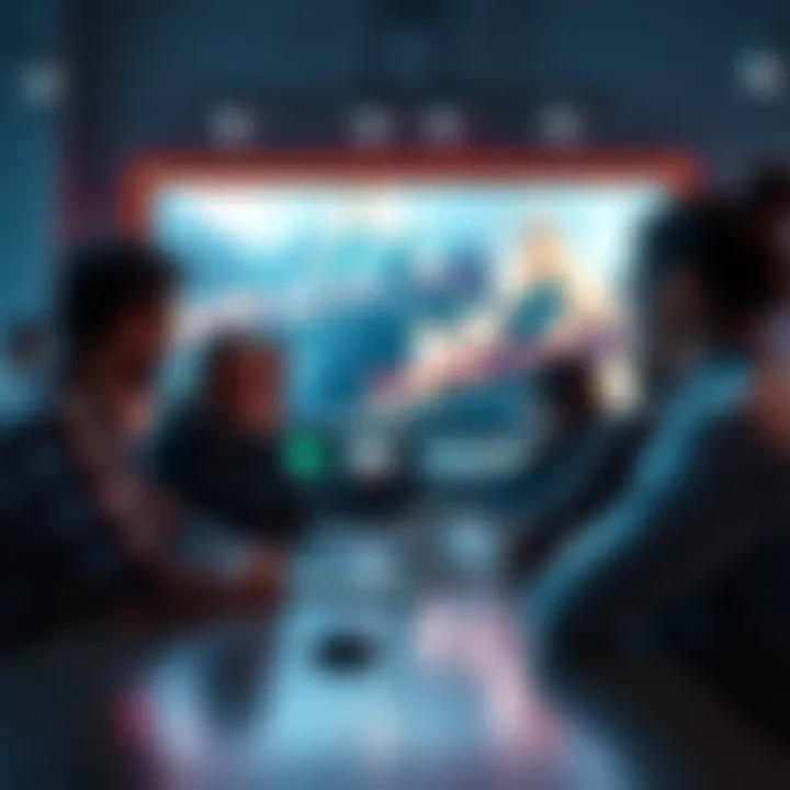 A group of people discussing the flaws in a recent video edit, with clips playing on a screen in the background.