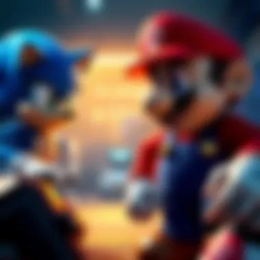 Super Mario and Sonic characters interacting in a cinematic setting