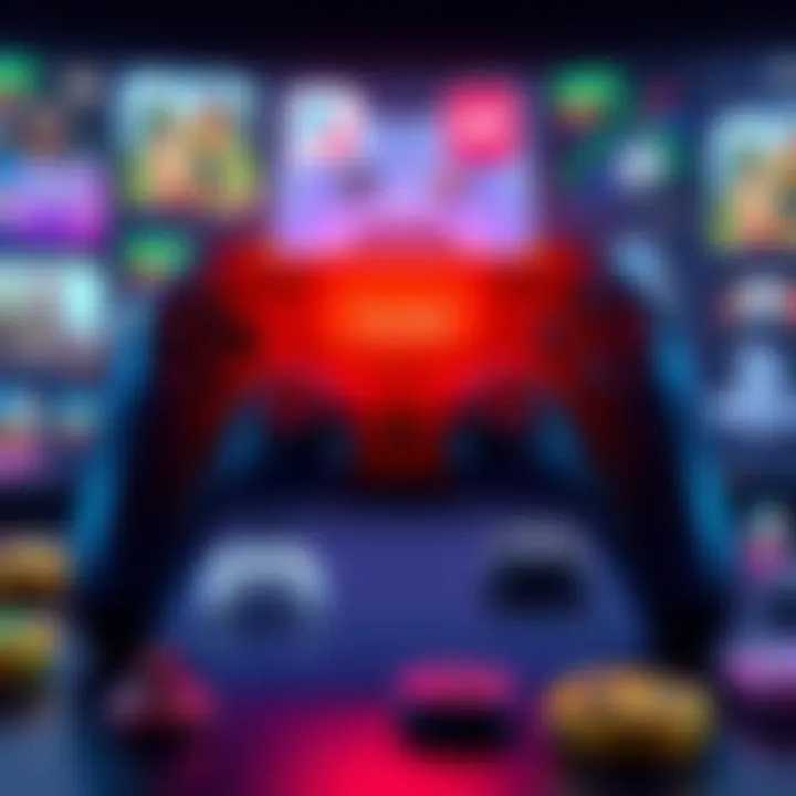 A video game controller with an easy mode setting highlighted, surrounded by various game icons